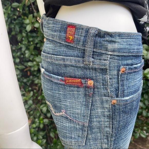 7 FAMK Bootcut Low Rise Mildly Distressed Jeans - Picture 6 of 14